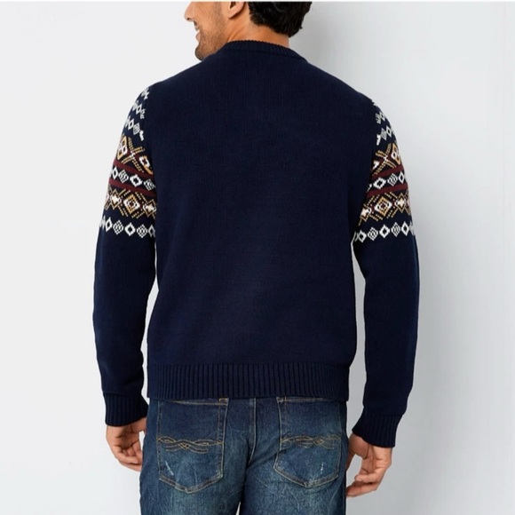 Frye & Co Men’s Navy Fair Isle Crewneck Sweater Size Small Cotton Blend Knit - Picture 3 of 8